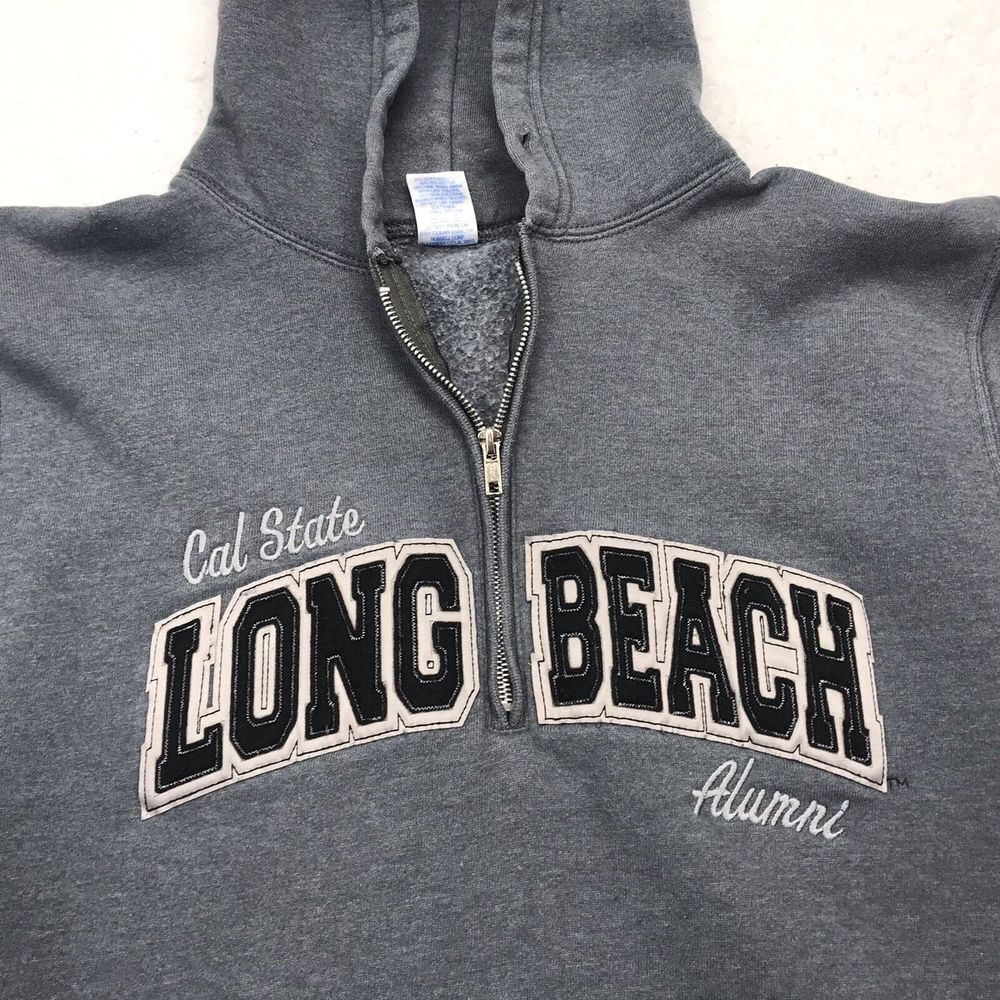 VTG Cal State ALUMNI Long Beach Hoodie Mens XS Gray 1/2 Zip 90s Y2K Russell RARE